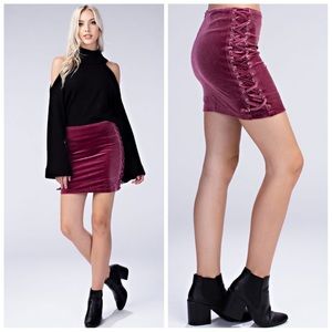 Velvet lace-up mini skirt